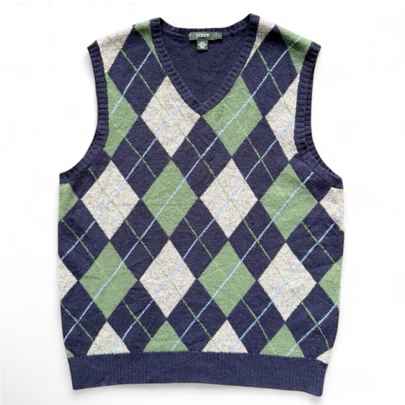 J Crew 100% Lambs Wools Mens‎ Sweater Vest Sz L Argyle Academia Preppy Classic - Picture 1 of 14